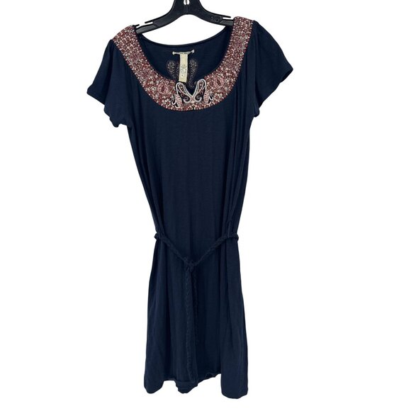 Lucky Brand womens dress size large Embroidered Navy Braided Belt Cotton Boho - Picture 1 of 5